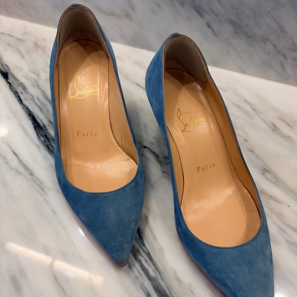 Christian Louboutin Pipina Blue Suede Heels